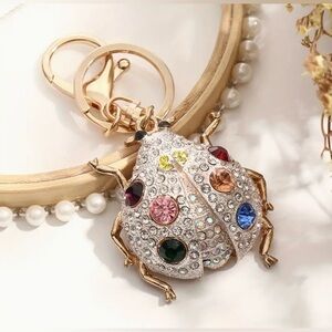 Beetle Bag Charm Keychain with Key Ring for Purse Handbag Rhinestone New